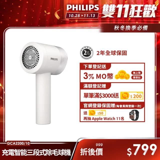 【Philips 飛利浦】充電智能三段式除毛球機 GCA2200/10(衣美機)