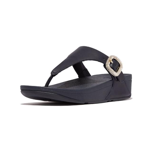 【FitFlop】LULU 水鑽扣環皮革夾腳涼鞋-女(午夜藍)