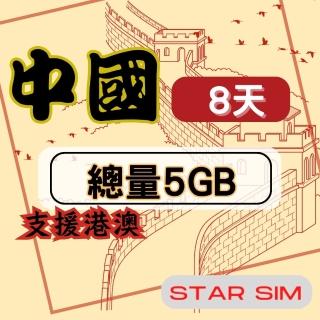 【星光卡 STAR SIM】中港澳上網絡卡8天5GB高速流量(旅遊上網絡卡 中國 網絡卡 香港 澳門網路)