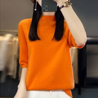 【Very Buy 非常勸敗】預購/秋冬女士半高領五分袖純羊毛針織短袖簡約內搭上衣短袖