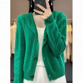 【Very Buy 非常勸敗】預購/100%純羊毛衫連帽開衫女韓版百搭毛衣外套針織內搭羊絨外搭上衣