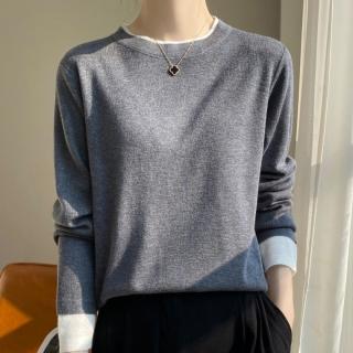 【Very Buy 非常勸敗】預購/24春季羊毛假兩件圓領寬鬆針織內搭上衣長袖慵懶港風長袖針織羊毛衫