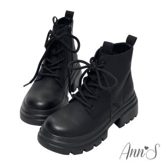 【Ann’S】防潑水材質-顯瘦100分綁帶厚底短靴5cm-版型偏小(黑)