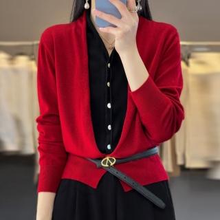 【Very Buy 非常勸敗】預購/精紡拼色假兩件長袖針織開衫款毛衣氣質寬鬆歐美減齡外搭上衣