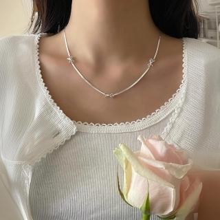 【米蘭精品】現貨+預購 925純銀項鍊蝴蝶結吊墜(韓版蛇骨鏈簡約鎖骨鏈女飾品74iu79)