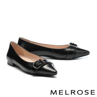 【MELROSE】美樂斯 典雅氣質方釦寬帶全真皮尖頭低跟鞋(黑)