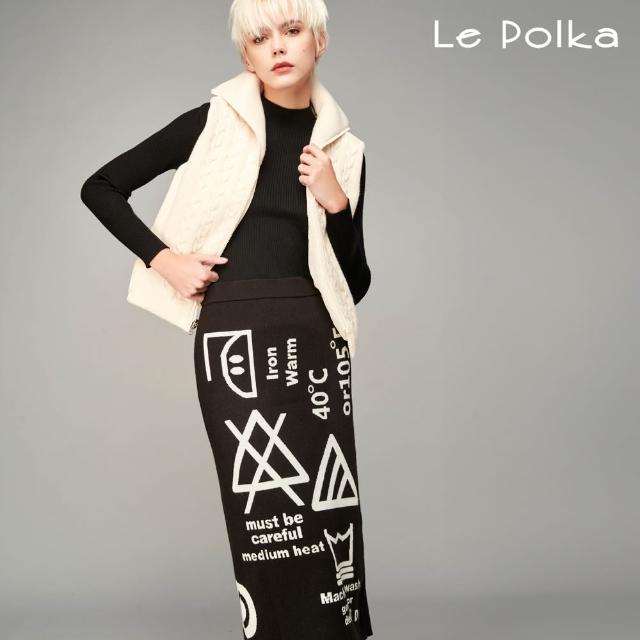 【Le Polka】創意洗標文字針織長裙-女