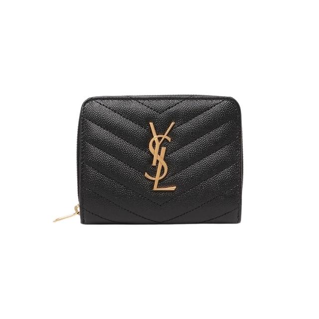 【YSL】668288 黑 金字 V紋荔枝牛皮(拉鍊零錢短夾)