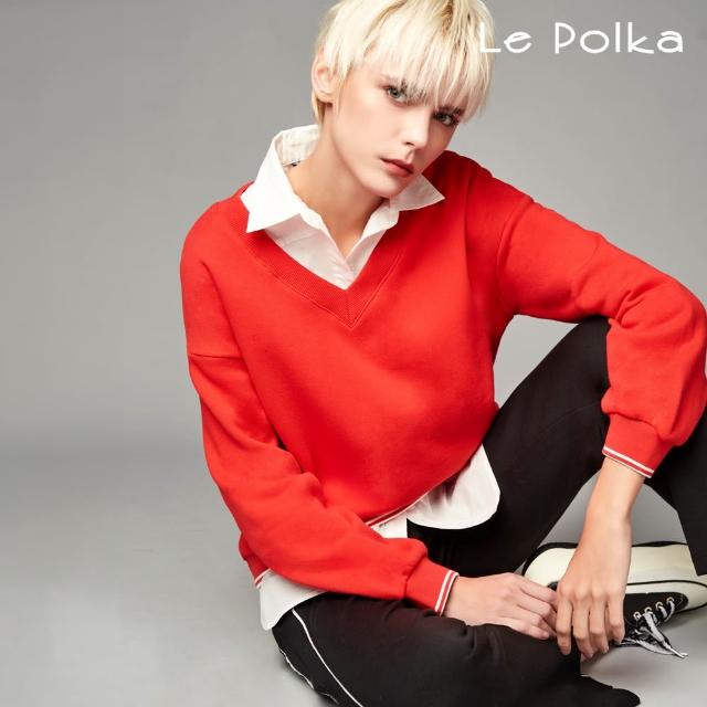 【Le Polka】Ｖ領型後印花長袖上衣-女