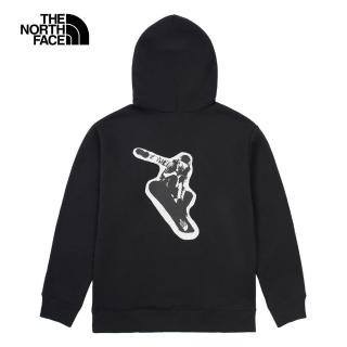 【The North Face 官方旗艦】北面男女款黑色舒適保暖背面大尺寸印花長袖帽T｜8ATGJK3