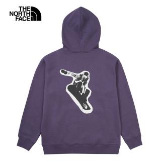 【The North Face 官方旗艦】北面男女款紫色舒適保暖背面大尺寸印花長袖帽T｜8ATG1I9