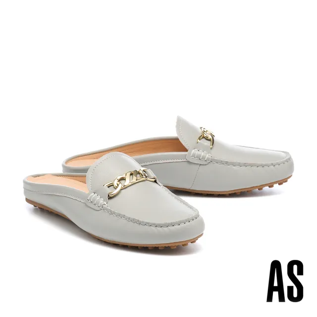 【AS 集團】別致質感鏈條羊皮低跟穆勒拖鞋(藍)