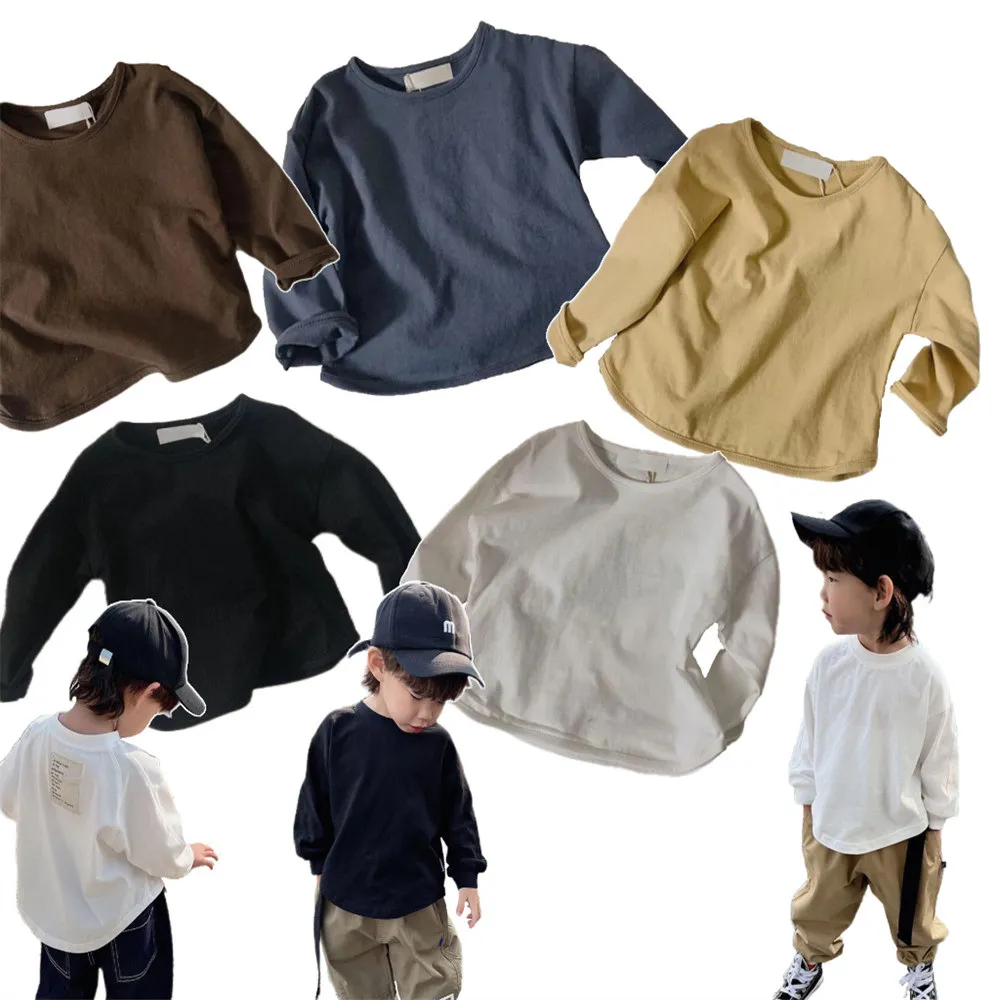 【安朵童舖】現貨韓版兒童薄款寬鬆七分袖上衣女童素色七分袖T恤男童內搭長袖上衣童裝(24/032)