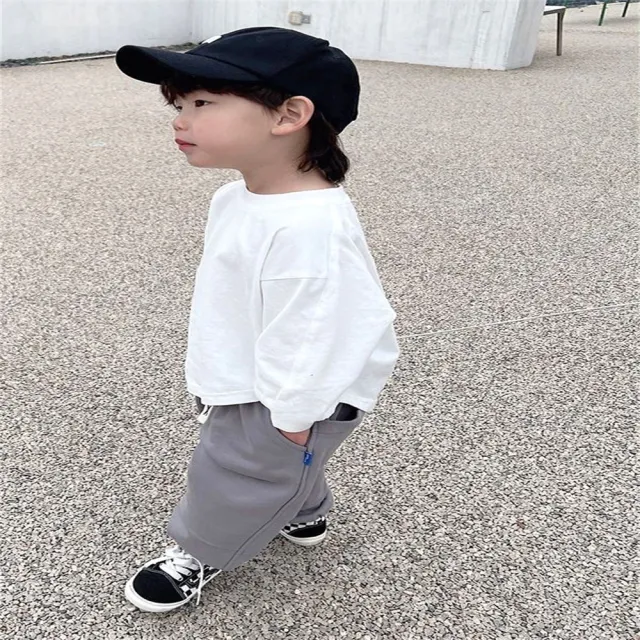 【安朵童舖】現貨韓版兒童薄款寬鬆七分袖上衣女童素色七分袖T恤男童內搭長袖上衣童裝(24/032)