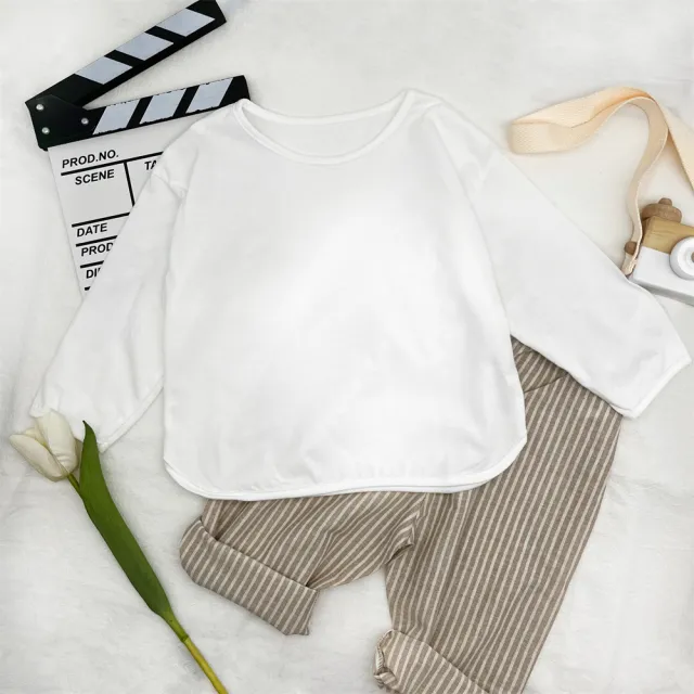 【安朵童舖】現貨韓版兒童薄款寬鬆七分袖上衣女童素色七分袖T恤男童內搭長袖上衣童裝(24/032)