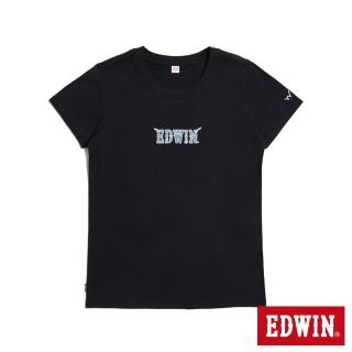 【EDWIN】女裝 牛仔布LOGO短袖T恤(黑色)