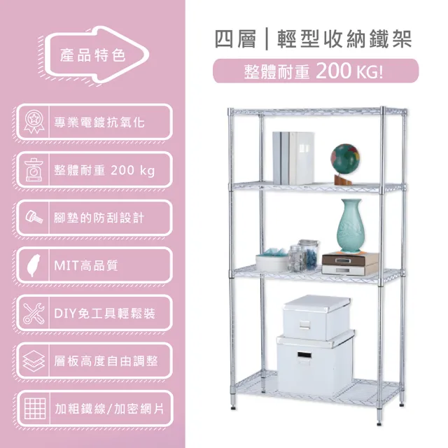 【KIWISH】鐵架MIT輕型四層架90x35x150cm-雙色(鐵架/收納架/層架/置物架/置物層架/廚房架/鐵力士架)