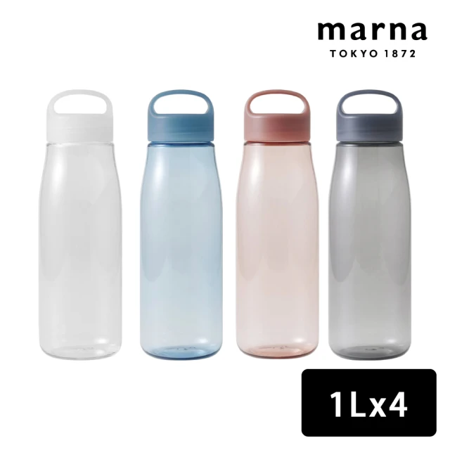 MARNA 日本進口可手提tritan材質冷水瓶/隨身瓶-1Lx4入(4色)