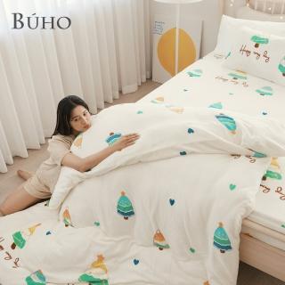 【BUHO 布歐】法蘭絨清新花草四件式兩用被毯床包組-雙人(多款任選)