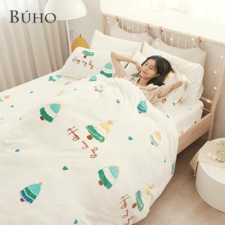 【BUHO 布歐】法蘭絨清新花草雙人三件式床包枕套組(多款任選)