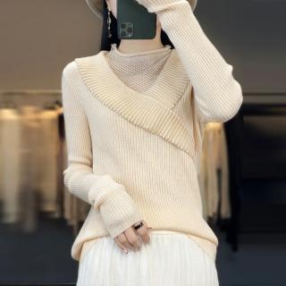 【Very Buy 非常勸敗】預購/半高領羊毛衫內搭上衣女春季歐美設計感鏤空針織衫修身顯瘦套頭毛衣