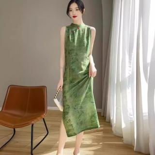 【Very Buy 非常勸敗】預購/夏開叉刺繡洋裝女復古國風旗袍立領無袖洋裝新中式開叉裙