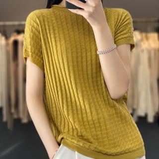 【Very Buy 非常勸敗】預購/夏秋羊毛短袖女寬鬆薄款圓領薄款T恤女顯瘦百搭針織羊絨上衣