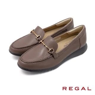 【NAGASHIRO永城皮鞋】REGAL日本原廠可調式軟墊皮質懶人休閒樂福鞋 咖啡色(HC62-GY)