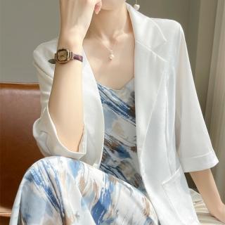 【Very Buy 非常勸敗】預購/西裝外套女薄款春夏季白色棉麻修身小西裝七分袖上衣寬鬆休閒西裝