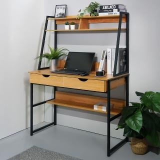 【Boyd 寶德家居】辦公書桌帶書架含抽屜 100CM D00410(電腦桌 辦公桌 工作桌 抽屜櫃 桌上置物櫃 學生書桌)