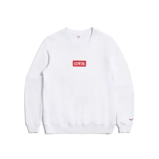 【EDWIN】女裝 BOX LOGO繡花厚長袖T恤(白色)