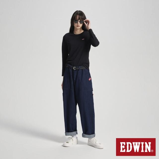 【EDWIN】女裝 WILDFIRE 圓領長袖T恤(黑色)