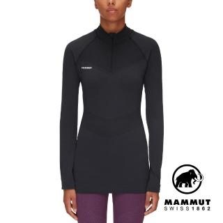 【Mammut 長毛象官方直營】Trift Half Zip Longsleeve 羊毛混紡立領拉鍊長袖排汗衣 黑色 女款 #1016-01060
