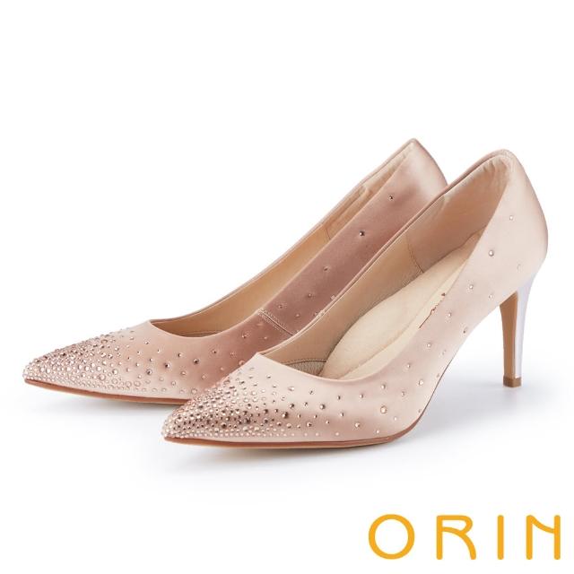【ORIN】質感漸層燙鑽花嫁尖頭高跟鞋(粉色)