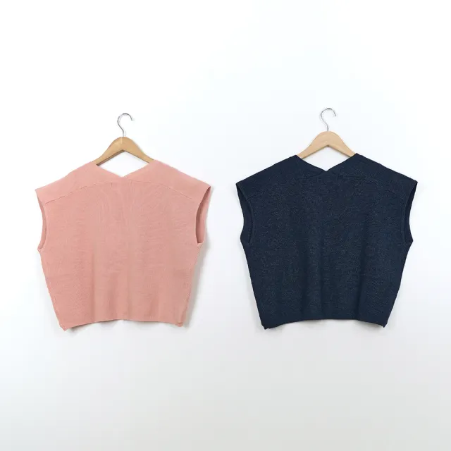 【MASTINA】V領交叉短袖針織衫(藍 粉/魅力商品)