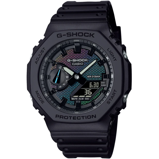 CASIO 卡西歐 G-SHOCK 八角防護彩虹磚牆漸層蒸鍍雙顯手錶 雙12 優惠 聖誕 禮物(GA-2100RW-1A)