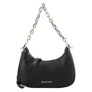 【Michael Kors】小型-金屬鍊帶荔枝紋皮革手提/肩背/斜揹包(銀黑)