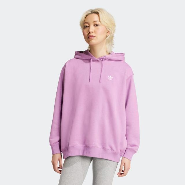 【adidas 愛迪達】長袖上衣 女款 帽T 運動 三葉草 TREFOIL HOODIEO 粉紫 IY4702