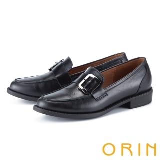 【ORIN】簡約經典皮帶釦飾低跟樂福鞋(黑色)