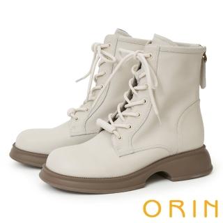 【ORIN】牛皮簡約綁帶馬汀靴(米色)