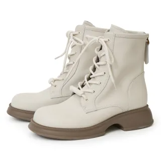 【ORIN】牛皮簡約綁帶馬汀靴(米色)