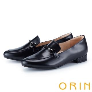 【ORIN】經典牛皮馬銜釦低跟樂福鞋(黑色)