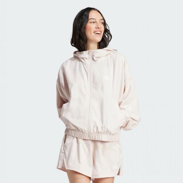 【adidas 愛迪達】外套 女款 運動連帽外套 W BLUV Q2 JKT 粉 IW8735