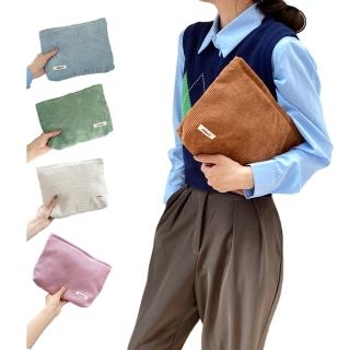 【Her】燈芯絨化妝包 化妝包女 手拿包(旅行收納 化妝包 燈芯絨 隨身包 盥洗包 大容量 旅遊包 零