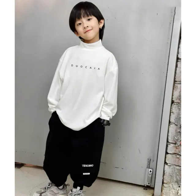 【安朵童舖】現貨韓版中大童德絨刺繡字母長袖上衣男童中高領T恤打底上衣內搭衣上衣彈力上衣童裝(26)