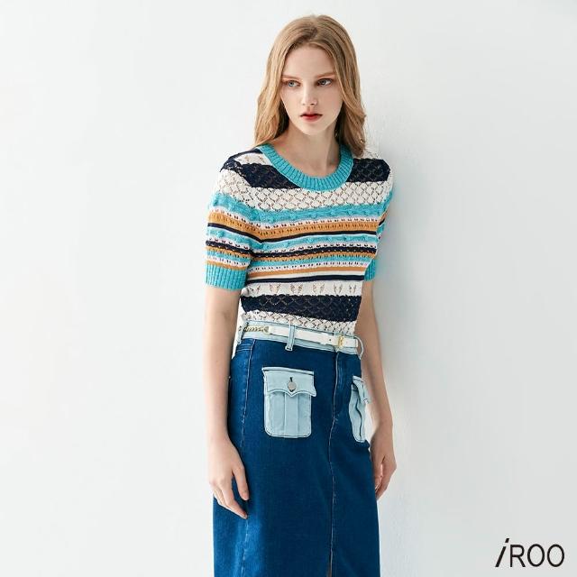 【iROO】粉彩配色條針織上衣