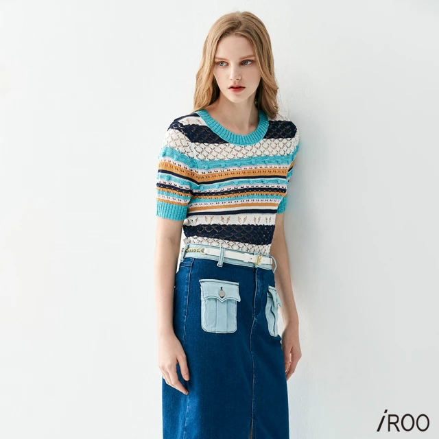 iROO 光澤感透明蔥紗針織上衣好評推薦