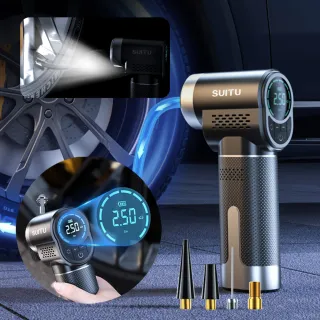 【SUiTU】車載便攜照明無線測壓充氣泵 戶外露營便攜打氣泵 汽車輪胎電動打氣筒 充氣機