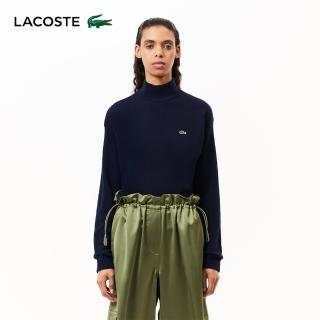 【LACOSTE】女裝-羊毛高領長袖毛衣(海軍藍)
