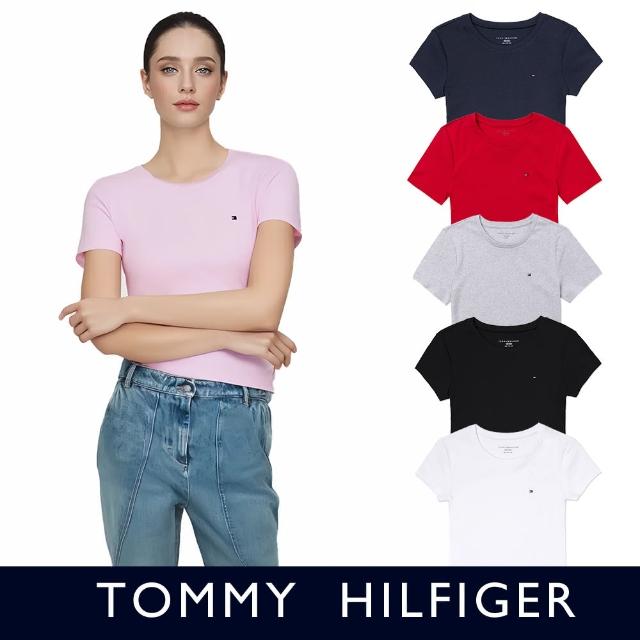 【Tommy Hilfiger】TOMMY 經典刺繡Logo素面短袖T恤 上衣-女-多色組合(平輸品/素T/短T)